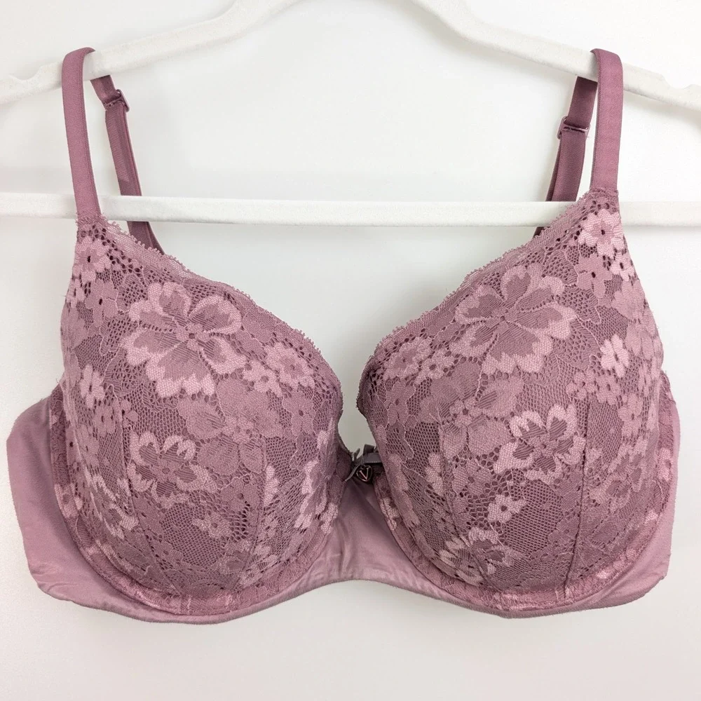 Victorias Secret Body by Victoria Lined Demi Bra 36DD Mauve Purple Floral Lace